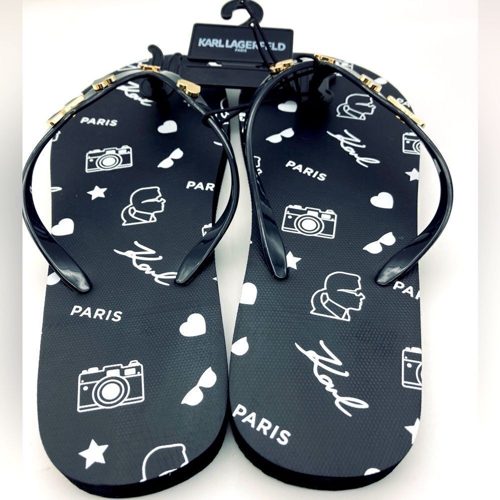 NWT Karl Lagerfeld Paris Women’s Signature Logo Black Sandals 8M - Picture 4 of 8